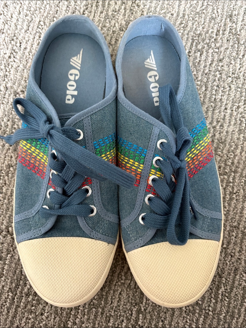 Gola Blue Canvas Sneakers with Rainbow Stripe